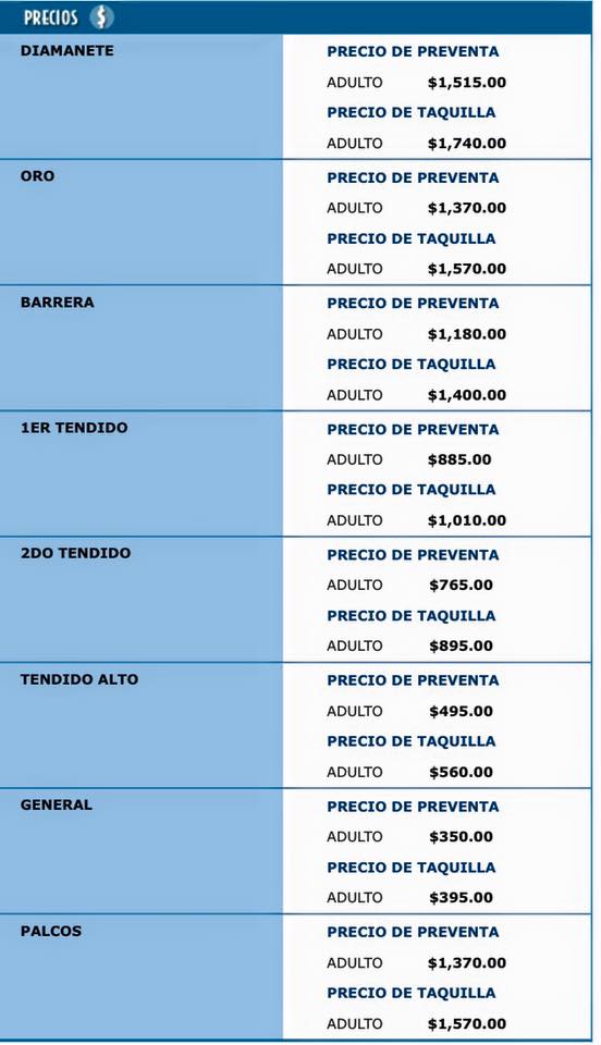 PRECIOS GLORIA TREVI